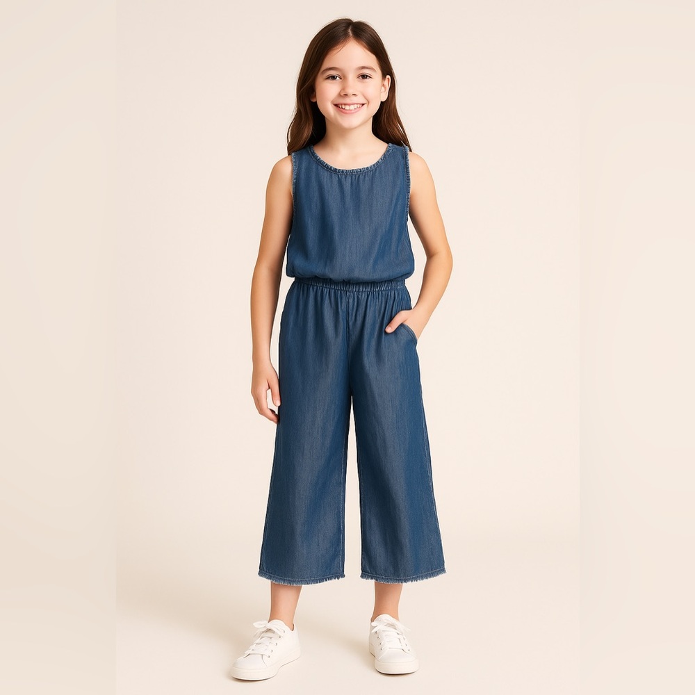 Splendid Girls Chambray Cropped Jumpsuit Size 10 Blue Denim One-Piece